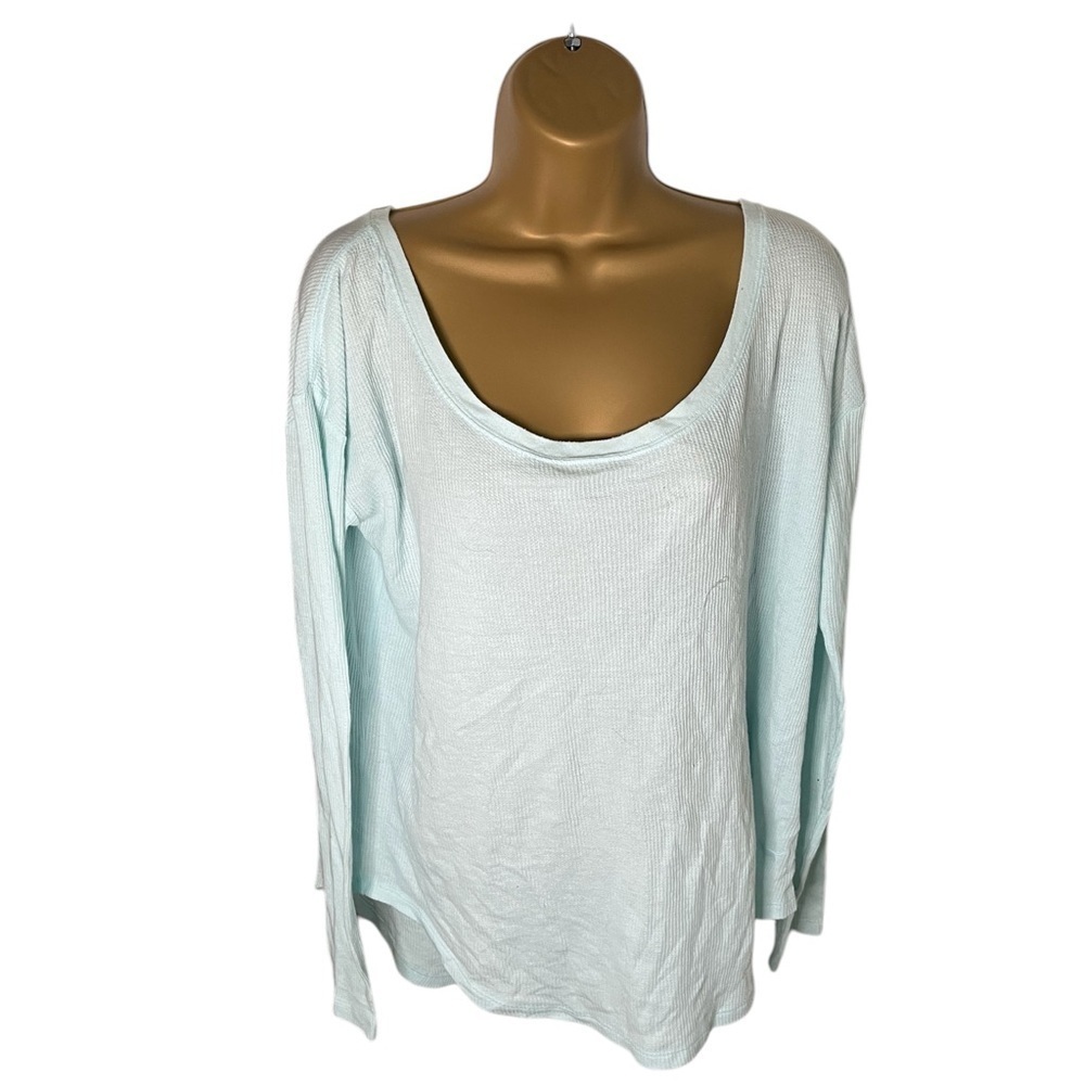 PINK Victoria’s Secret Waffle Scoop Neck Rounded Hem Long Sleeve Mint M